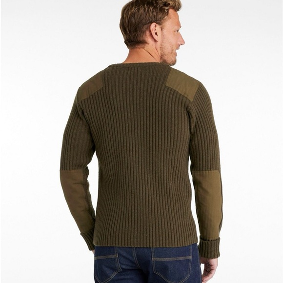 L.L. Bean Men's Ribbed Crewneck Commando Sweater - Deep Woods Green Heather - Picture 3 of 5